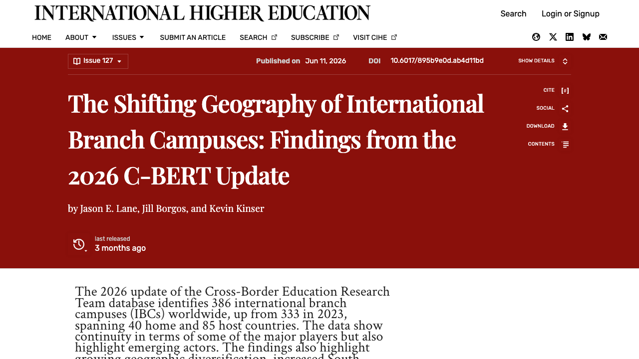 C-BERT update showing operational international branch campuses