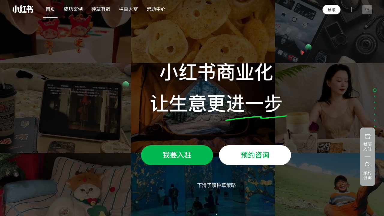 Xiaohongshu commercial platform showing brand building and conversion tools